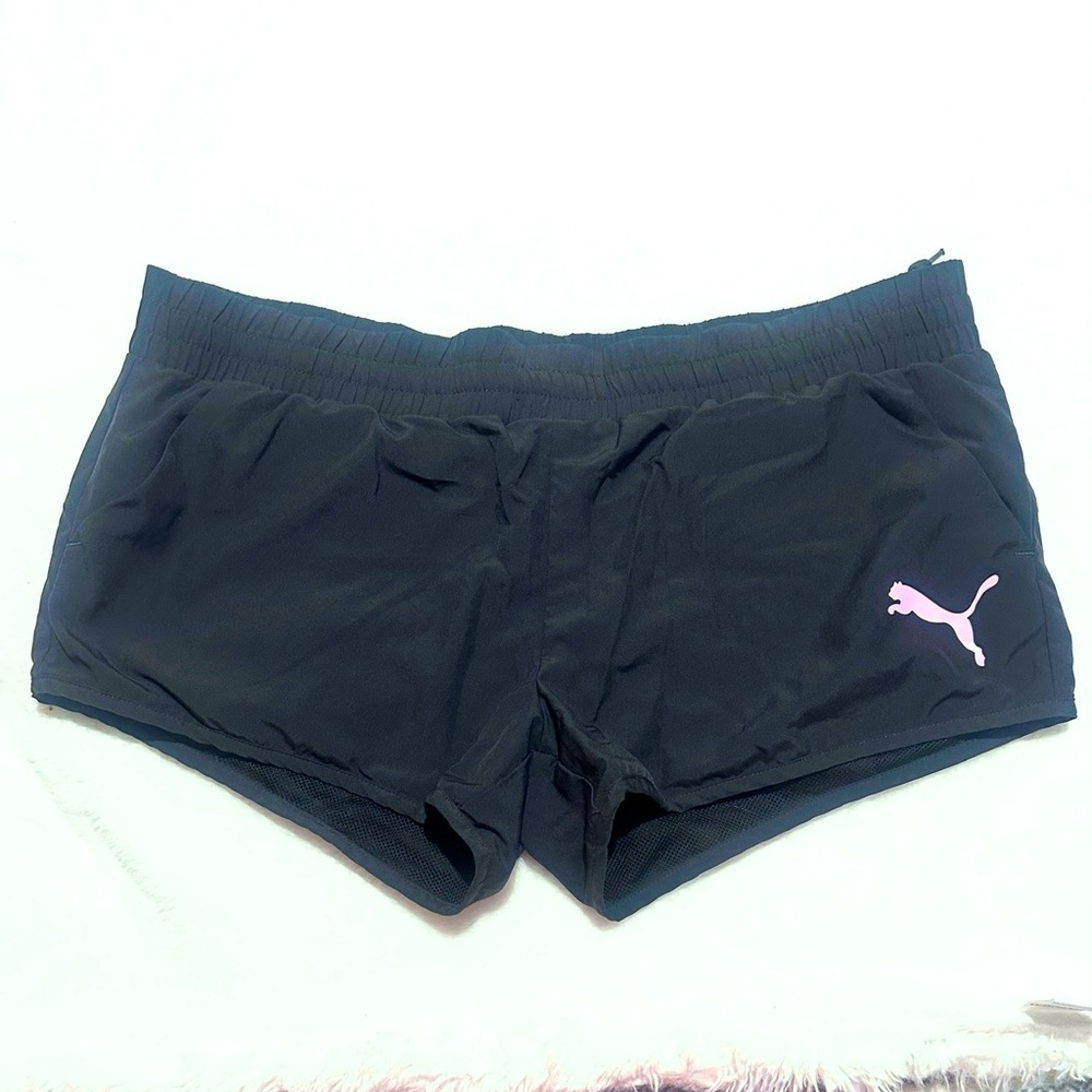 Puma Black Athletic Shorts with Pink Logo